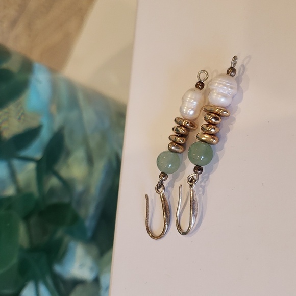 NWT 925 Sterling Silver JADE PEARLS DROP DANGLE EARRINGS  1" Authentic - Picture 4 of 5